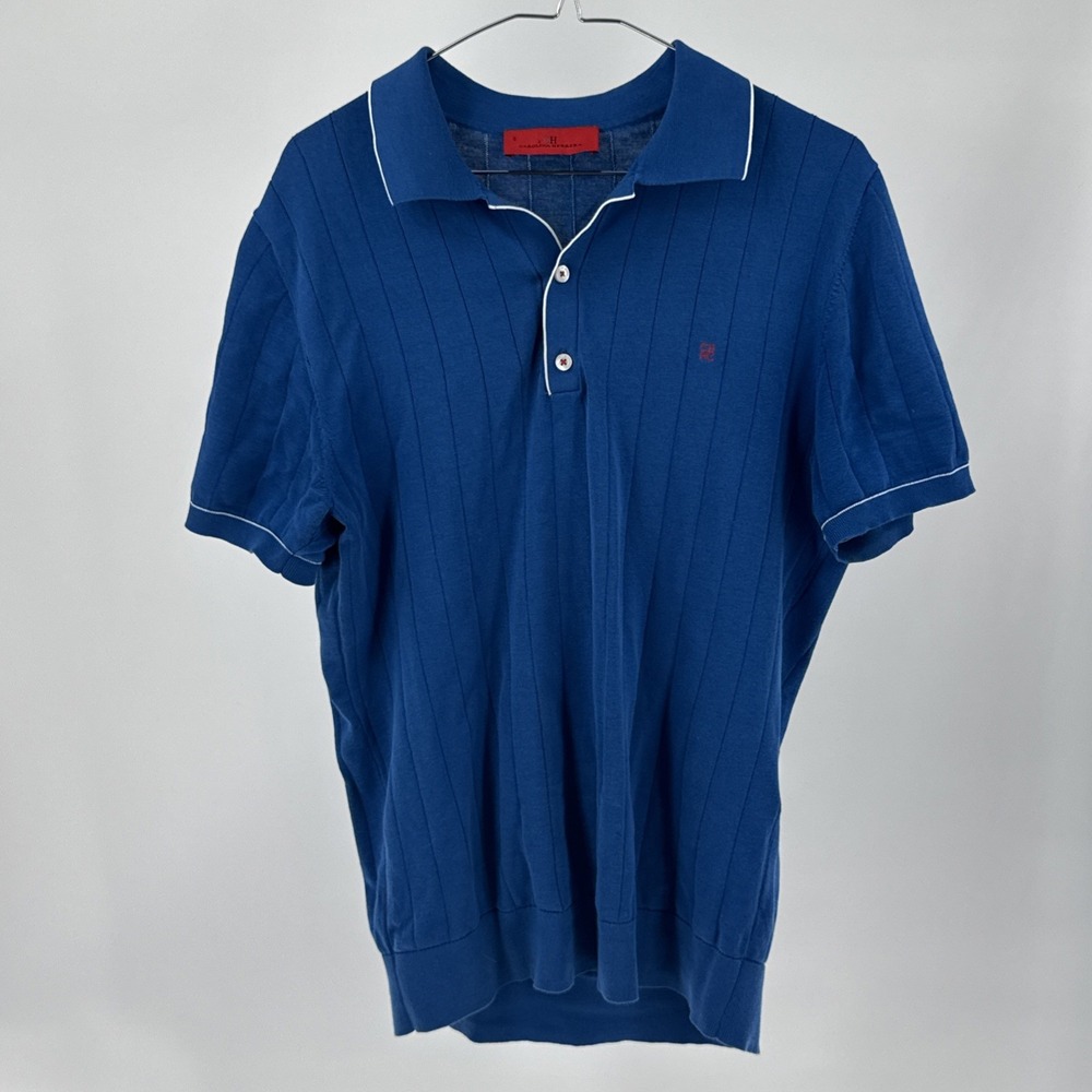 CH Carolina Herrera Blue Cotton Knit Polo T-Shirt Small